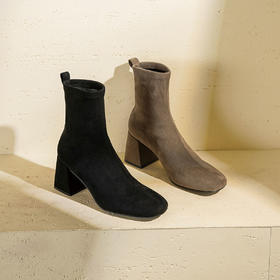 Westory2025年冬季圆头中粗跟弹力收腿靴瘦瘦短靴S25DS85751