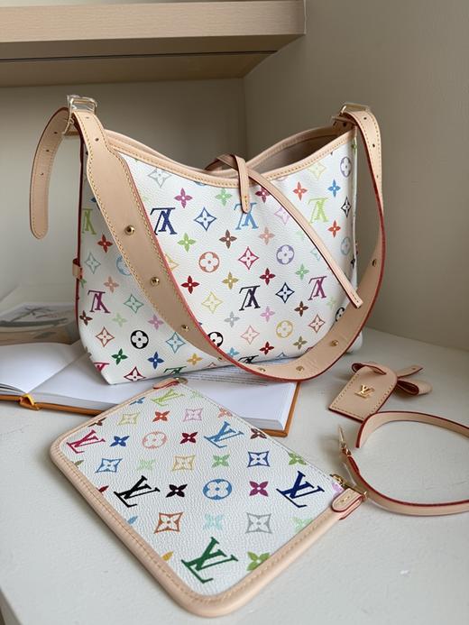 驴家 LV Takashi Murakami村上隆 联名款 Carryall 可调节肩带系带闭合 白三彩 涂层帆布 购物袋手提单肩包  (JPH) 商品图0