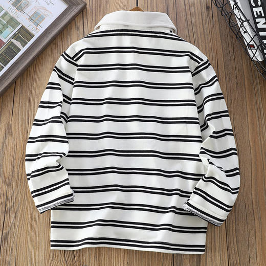 秋款110-170翻领条纹简约95%棉男童T恤衫 商品图4