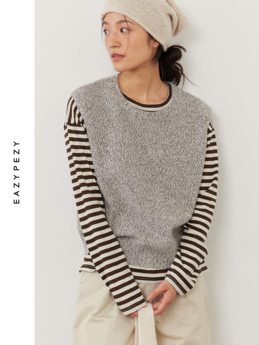 小樽的冬天羊绒羊毛圆领杂色马甲 商品图1