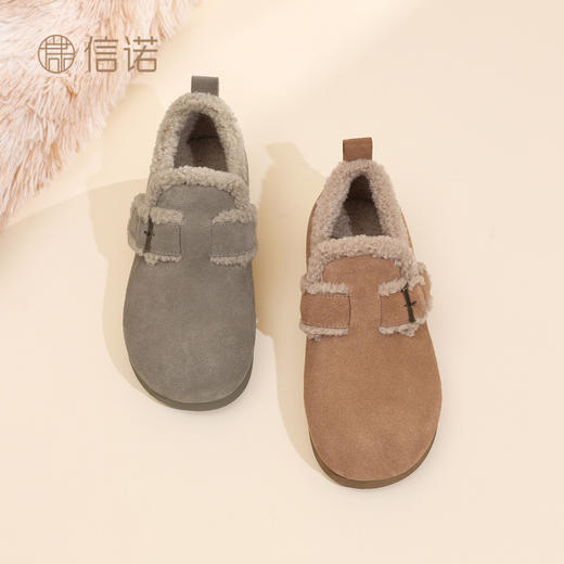 信诺加绒保暖妈妈鞋子复古勃肯鞋外穿毛毛鞋软底女鞋2025冬季新款X5M126-186 商品图1