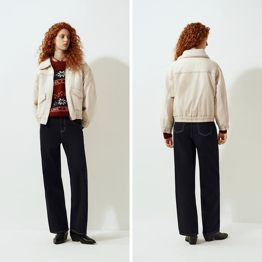 森马牛仔外套女冬季仿羊羔毛翻领夹棉宽松2025新款潮酷工装风夹克 商品图4