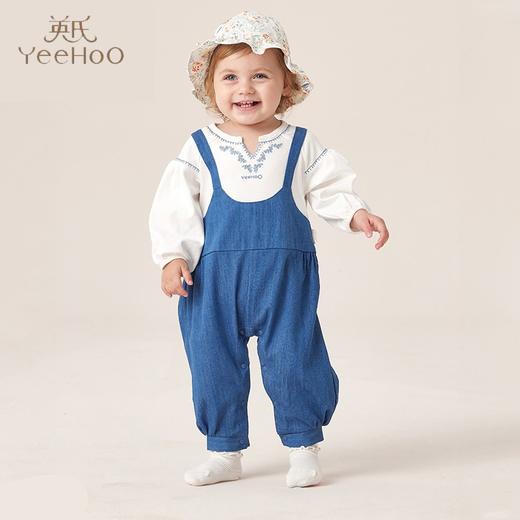英氏女宝连体衣婴儿衣服春秋假两件吊带牛仔哈衣爬服YRHAJ1P216A 商品图0