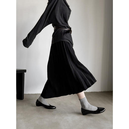 【预售5天】新款春秋法式羊漆皮圆头粗跟单鞋女浅口一脚蹬女鞋中跟通勤鞋XDD&D-3359 商品图4