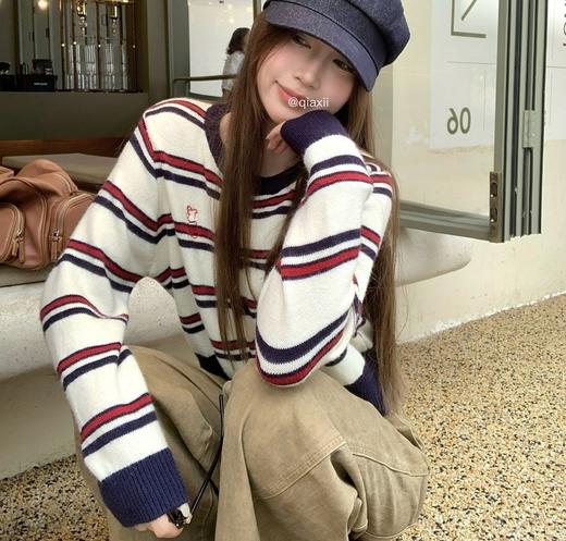 入秋新品【OSMIC ARMIN可爱修狗"条纹开衫】4.2%山羊绒+4.5%超细羊毛黄金配比重工对色对条缝合 商品图4