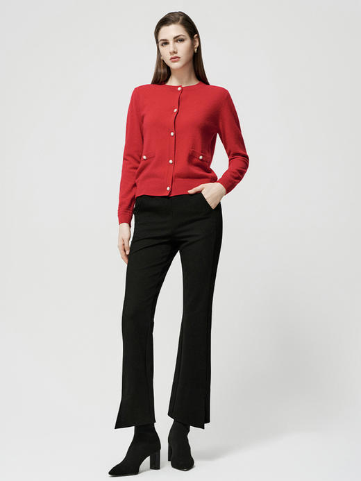 【半价款羊绒开衫】羊绒世家秋冬新品女士100%山羊绒纯色百搭红色外套 商品图1