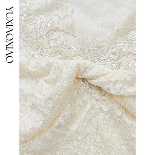 余潇潇【蕾丝告白】高级重工镶嵌珍珠蕾丝花边扭结弹力长袖收腰上衣 商品图2