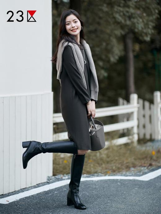 23区日系秋冬季通勤宽松纯羊毛直筒连衣裙V领套头连身裙商场同款 商品图1