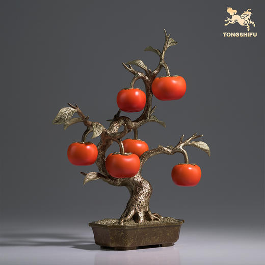 铜师傅《六六大顺》客厅桌面铜柿子摆件 家居装饰工艺品 乔迁礼物 商品图2