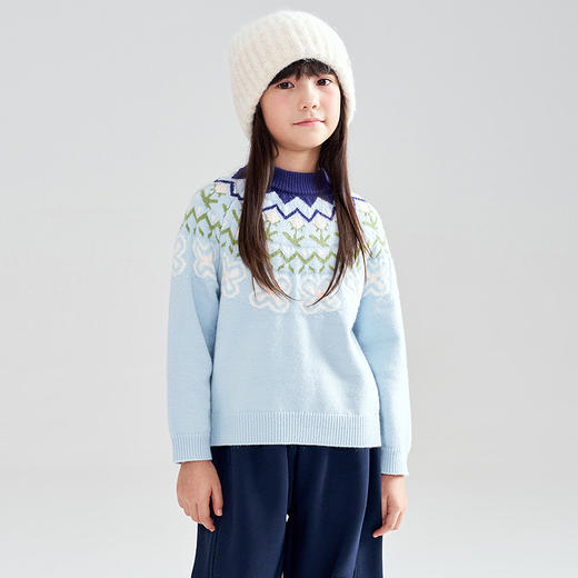 笛莎Deesha 2025冬季女童甜美费尔岛半高领套头针织衫 商品图0
