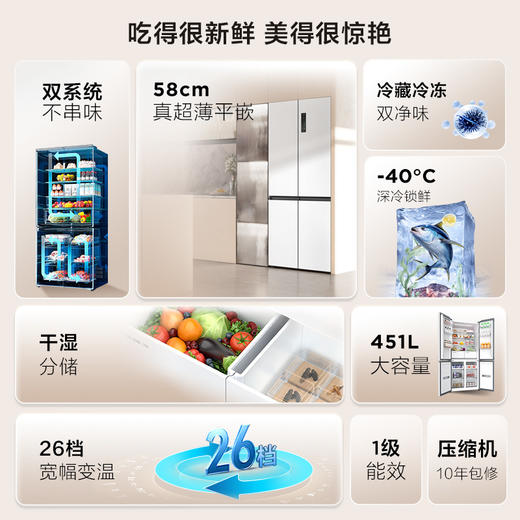 TCL大无界451升T9 Pro十字四开门58cm超薄零嵌入式双系统三循环冰箱 R451T9-UQS 商品图2