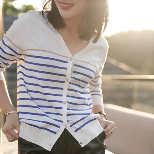 天丝干爽两面穿条纹V领衫｜正反两穿秒变两种风格 商品图1