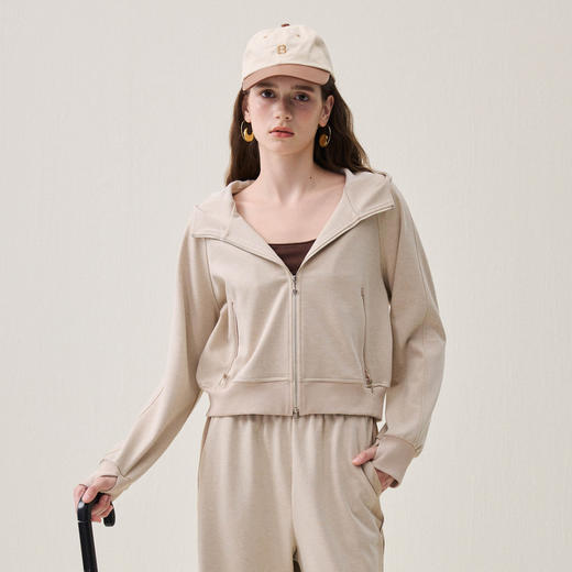 谜底连帽卫衣开衫长袖2025冬季新品柔软双开拉链绣花女254MV1682 商品图0