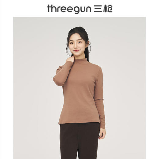 Threegun三枪 【舒肤棉】刷绒半高领女士长袖上衣打底衫-23540A011 商品图0