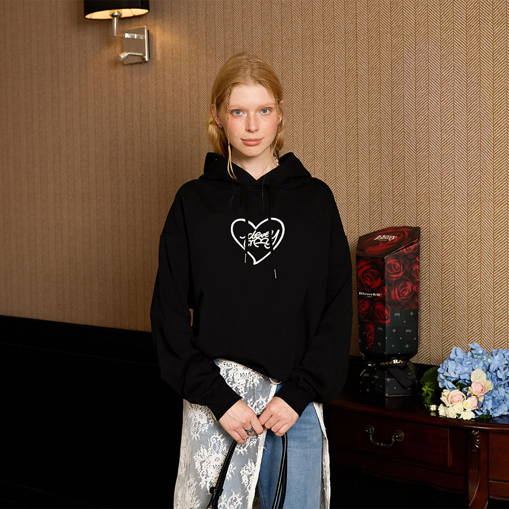 IDEVERRAY新款秋季爱心标语logo印花重磅连帽衫情侣装卫衣男女款