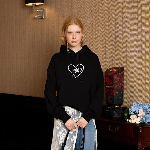 IDEVERRAY新款秋季爱心标语logo印花重磅连帽衫情侣装卫衣男女款 商品图1