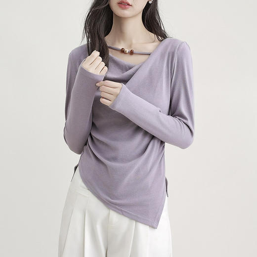 裁缝学苑AH73新款荡领褶皱长袖T恤纸样女装不规则打底衫短款上衣样板 商品图4