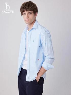 Hazzys哈吉斯平替款男士长袖字母休闲衬衫