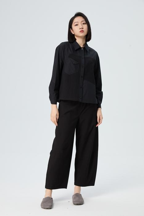 水淼2025秋新款超显瘦简约休闲针织拼接衬衫1172 商品图0