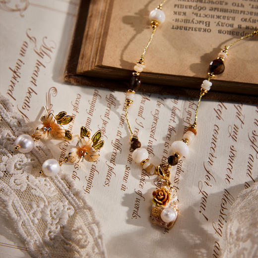 Manreya玛芮雅“棠露坠花”虎眼石珍珠项链、耳饰|虎眼石，珍珠，贝母 商品图6