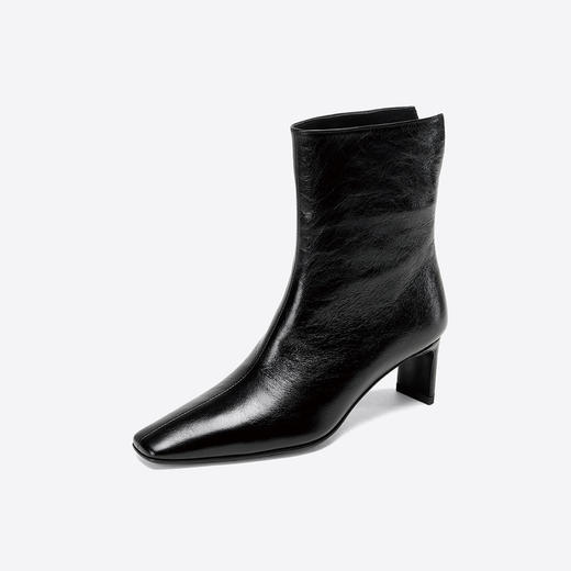 Westory2025年冬季小方头中跟抓邹牛油皮一脚蹬极简宽筒气质短靴W25DS85501 商品图7