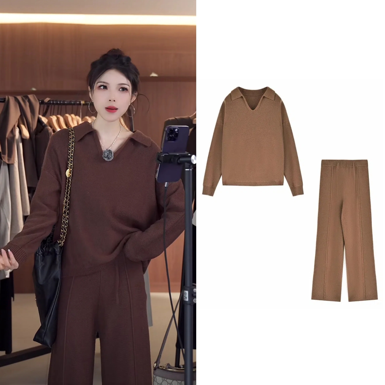 【破价】2025秋冬设计师气质时尚休闲舒适针织长袖长裤套装89A5A2Z058