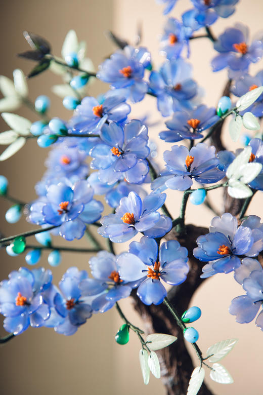 【已售】独角鹿西洋古董20世纪中国出品宝相花纹景泰蓝盆装饰「紫韵海棠」珍宝像生盆景 商品图1