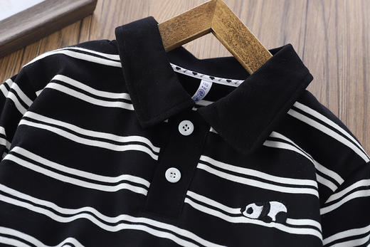 秋款110-170翻领条纹简约95%棉男童T恤衫 商品图2