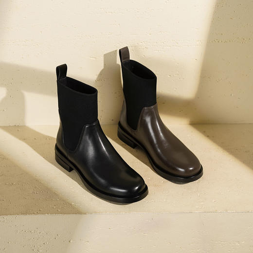 Westory2025年冬季方头平跟收腿切尔西靴休闲百搭弹力短靴S25DS85761 商品图0