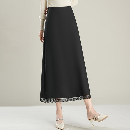 「初秋福利优雅半身裙」洛诗琳新款气质蕾丝边松紧腰半身裙2025年秋季新款前后两穿中长款A字裙65853 商品图3