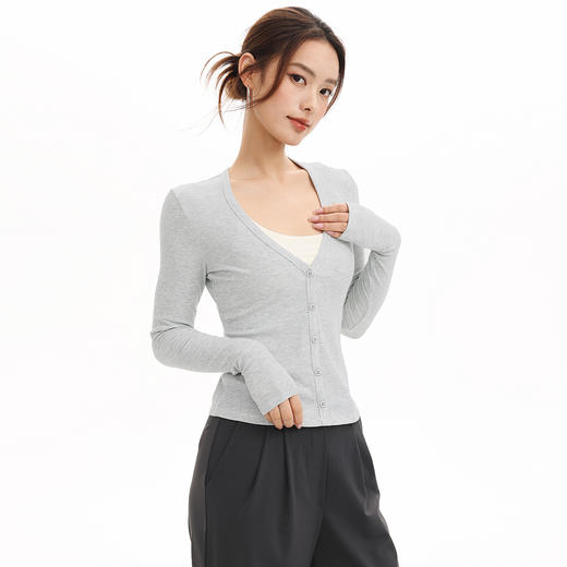 跃牌【周游世界】秋冬新款瑜伽服女V领开衫小个子修身螺纹长袖外套TP0909 商品图1