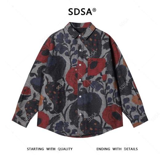 732SDSA男士秋冬新款痞帅男装潮流复古撞色花卉印花纽扣翻领长袖衬衫 商品图1