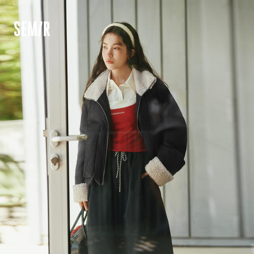 森马羽绒服女冬仿牛仔拼接毛绒80绒子插肩袖2025新款时尚复古外套 商品图1