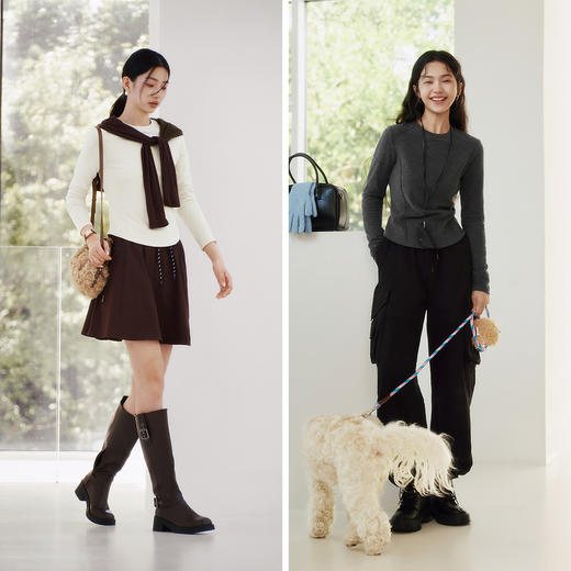 森马长袖T恤女冬鱼骨分割上衣正肩修身纯色2025新款显瘦软糯衣服 商品图4