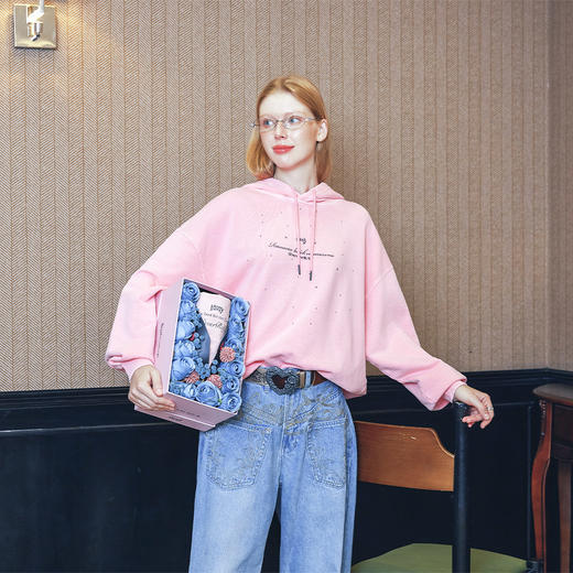 【陈立农同款】IDEVERRAY青春为名演唱会应援桃浦粉连帽烫钻工艺长袖毛圈卫衣秋 商品图3