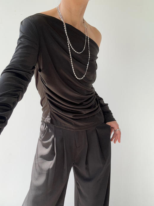 SIJIA｜AW2558 黑色醋酸针织褶皱上衣 商品图5