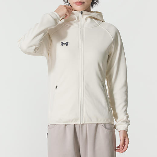 安德玛团队 女款珍珠白 针织连帽夹克外套 商品图0