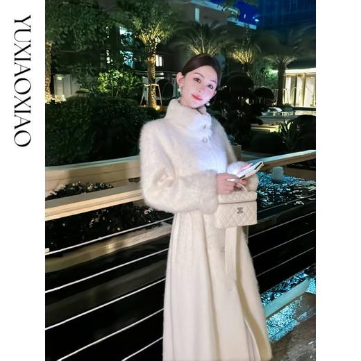 余潇潇【温柔野心家】羊绒羊毛混纺立领拼接小湖羊毛皮长款毛呢大衣 商品图3