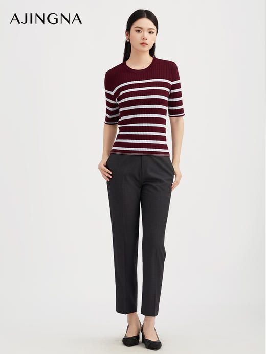 【商场同款】阿菁娜澳洲秋季新款美丽诺羊毛通勤九分西裤女 高支弹力小脚西裤 简约利落干练显瘦职业裤A30Q110019 商品图4