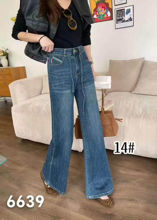【爆款牛仔】2025秋季新品～6639腰绳显瘦筒喇裤弹力牛仔裤-喜出 商品图1