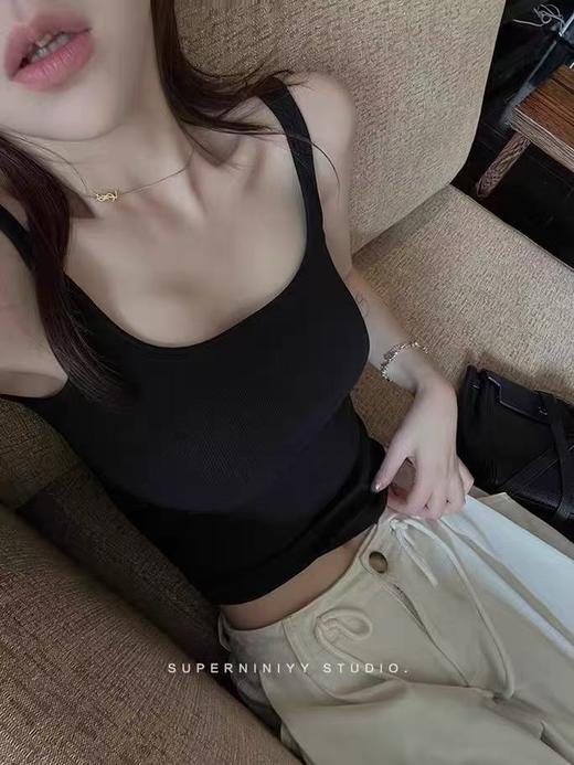 【品质美背】40支莫代尔～2201高弹力中细肩带免穿内衣一体杯背心-喜出 商品图4