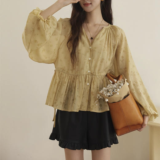 裁缝学苑AH70印花V领衬衫纸样女装新款灯笼袖抽绳收腰蕾丝花边上衣样板 商品图4