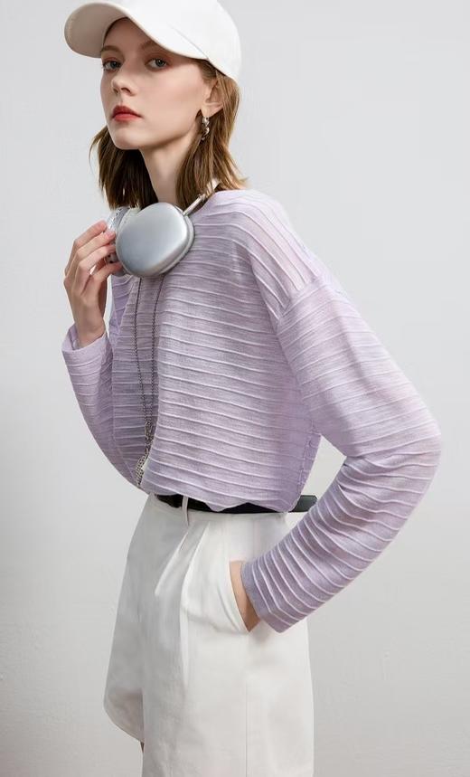 朦胧美妙MOC*同款淡紫天丝亚麻长袖针织衫 商品图9