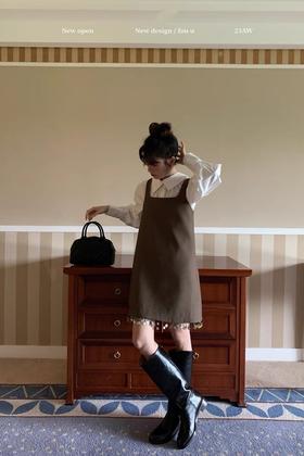 amadella 橄榄绿棕珠串流苏无袖背心连衣裙 18716