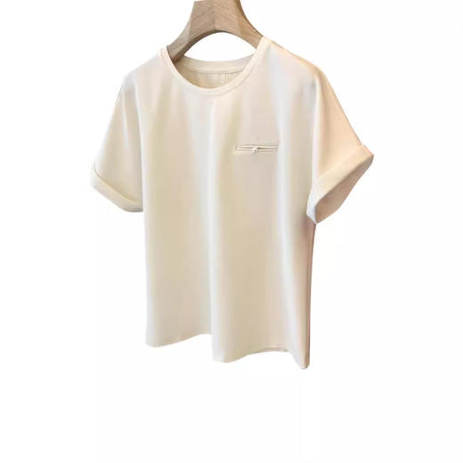 【清仓款，无退换】日资外贸单！闭眼入手~小众极简风珍珠扣丝光珠地棉圆领短袖T恤女 商品图3