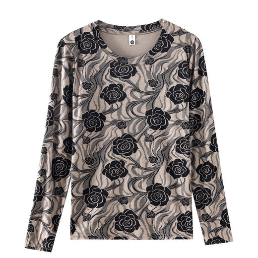 KQL 356H6816时尚圆领玫瑰印花修身时尚显瘦上衣T恤 商品图4