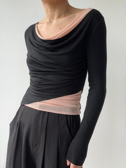 SIJIA｜AW2539 黑拼色网纱荡领上衣 商品图7