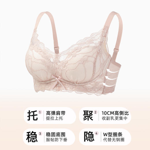 雅黛俪小胸聚拢显大女士内衣性感甜美蕾丝上薄下厚杯文胸罩 商品图2