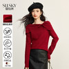 【09/26新品】熙世界蝴蝶结船领红色针织衫女秋冬新款气质小众不撞款氛围感毛衣 商品缩略图0