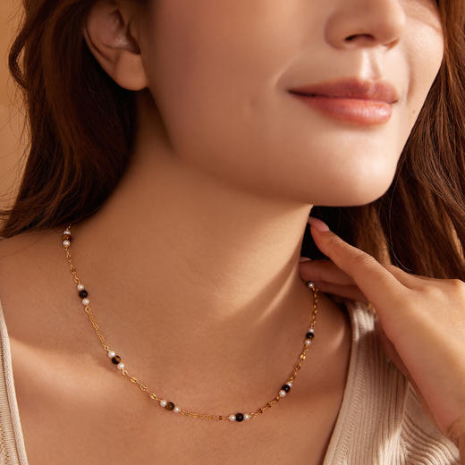 Manreya玛芮雅“金棕星络”虎眼石珍珠项链|虎眼石，珍珠，铜镀金 商品图3